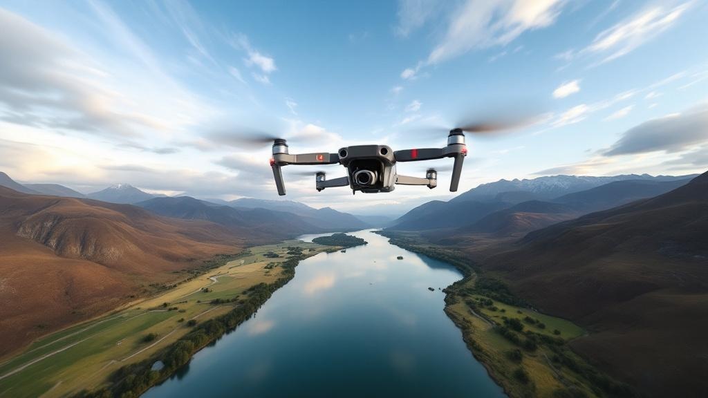 5-Zoll FPV-Drohne fliegt aggressiv über eine weite, offene Landschaft